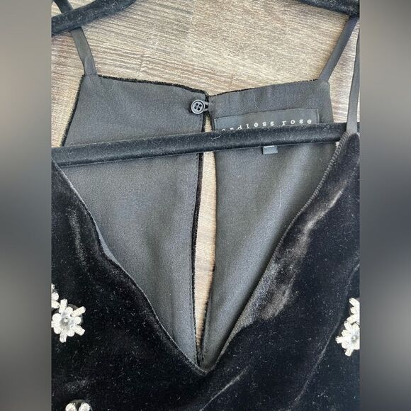 Endless Rose Black Velvet Cami with Crystal Embellishments Sz S - Picture 9 of 13